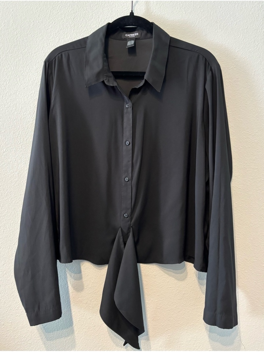 Express Portofino Tie Front Button Down Blouse Black Size L